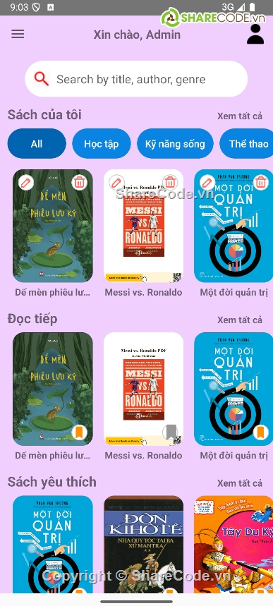 Sharecode,Code đồ án,App,App Android,app đọc sách android